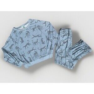 ￼ jogger, Pajama Set Size Large Blue Green, Jaguar All Over Print Very Soft